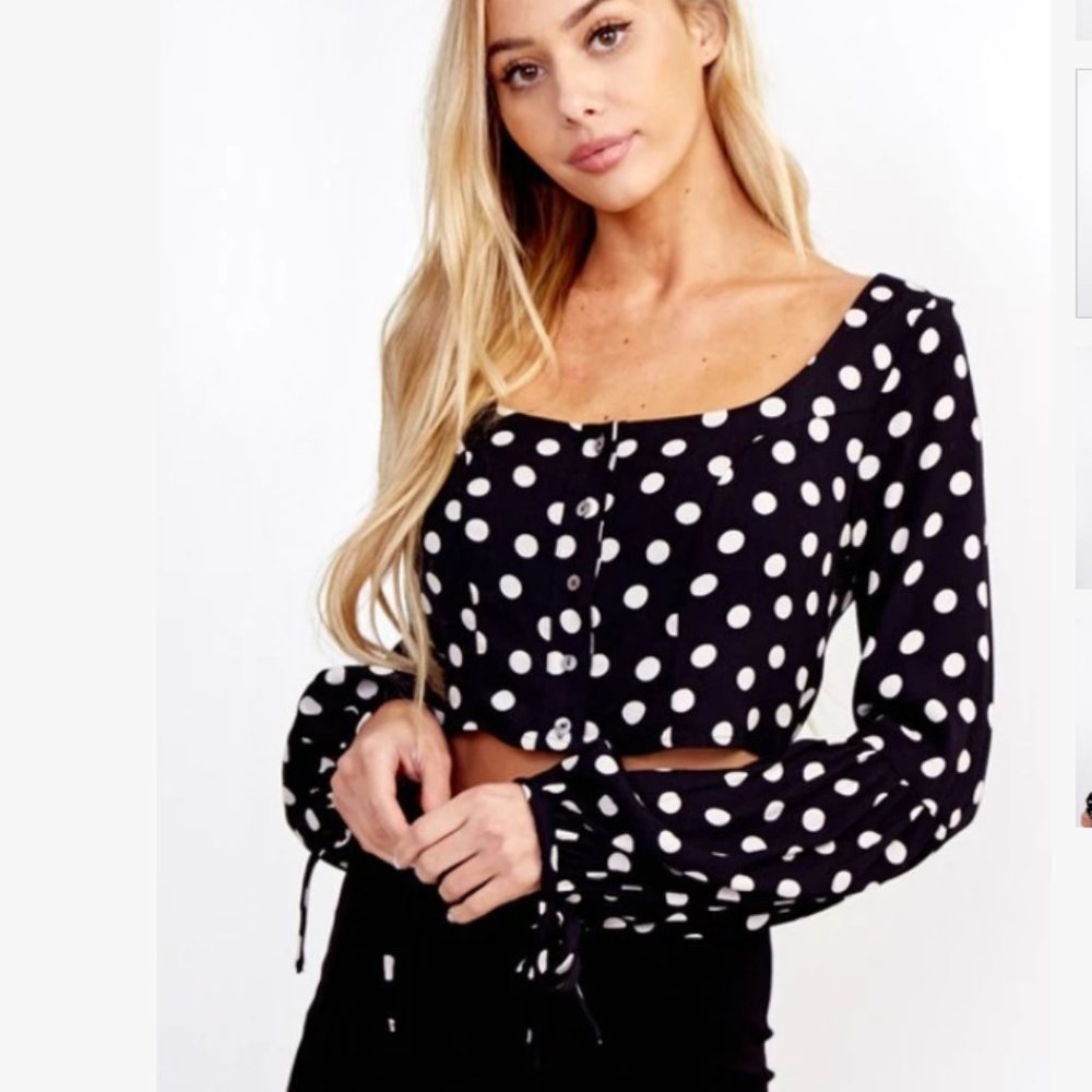 CLEARANCE ITEM! Black Polka Dot Crop Top